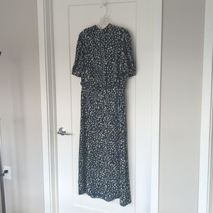 Ann Taylor Spotted Puff Sleeve Midi Flare Dress